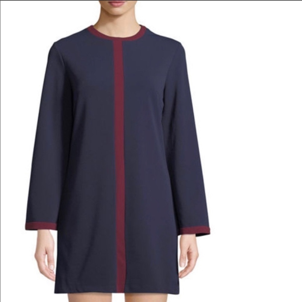 Alexia Admor Flare Sleeve Contrast Seam Sheath Dress Navy Burgundy Size XS